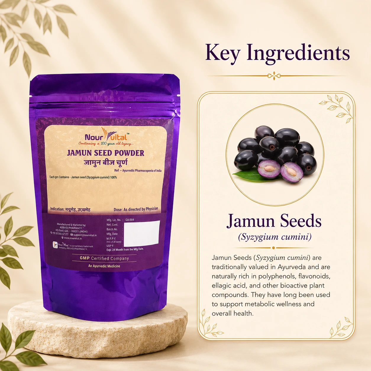 NourVital Jamun Seed Powder | 100% Pure Ayurvedic
